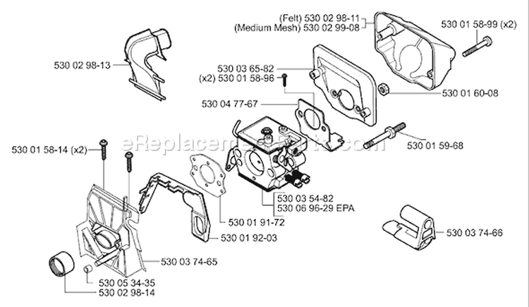 Page B Diagram and Parts List for 136 2001-09 Husqvarna Chainsaw