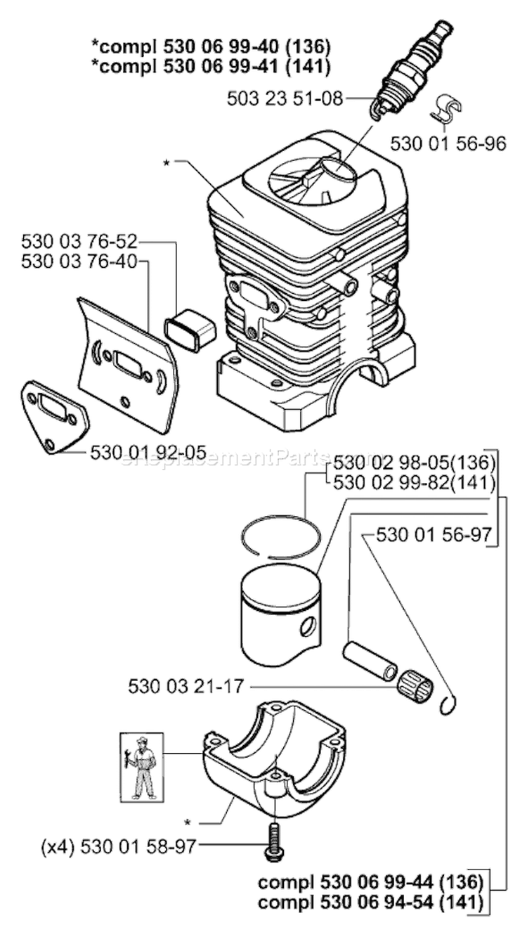 Page J Diagram and Parts List for 141 2001-09 Husqvarna Chainsaw