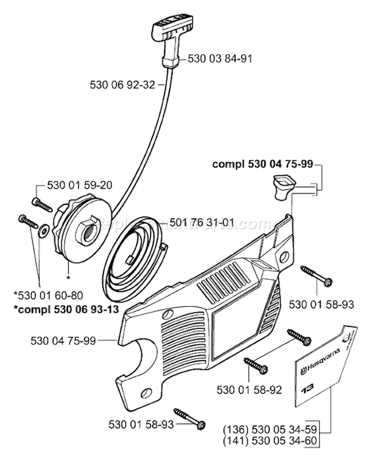 Page L Diagram and Parts List for 141 2001-09 Husqvarna Chainsaw