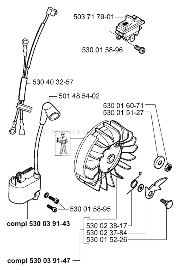 Page H Diagram and Parts List for 141 2001-09 Husqvarna Chainsaw