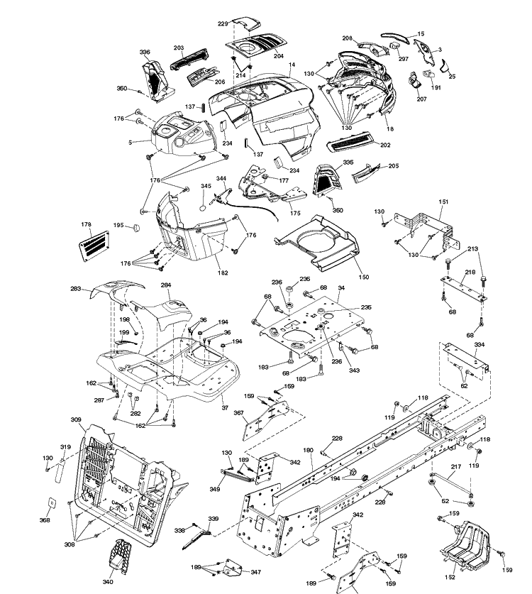 Chassis / Frame Diagram and Parts List for CTH164T (96051010700)(2013-07) Husqvarna Lawn Tractor