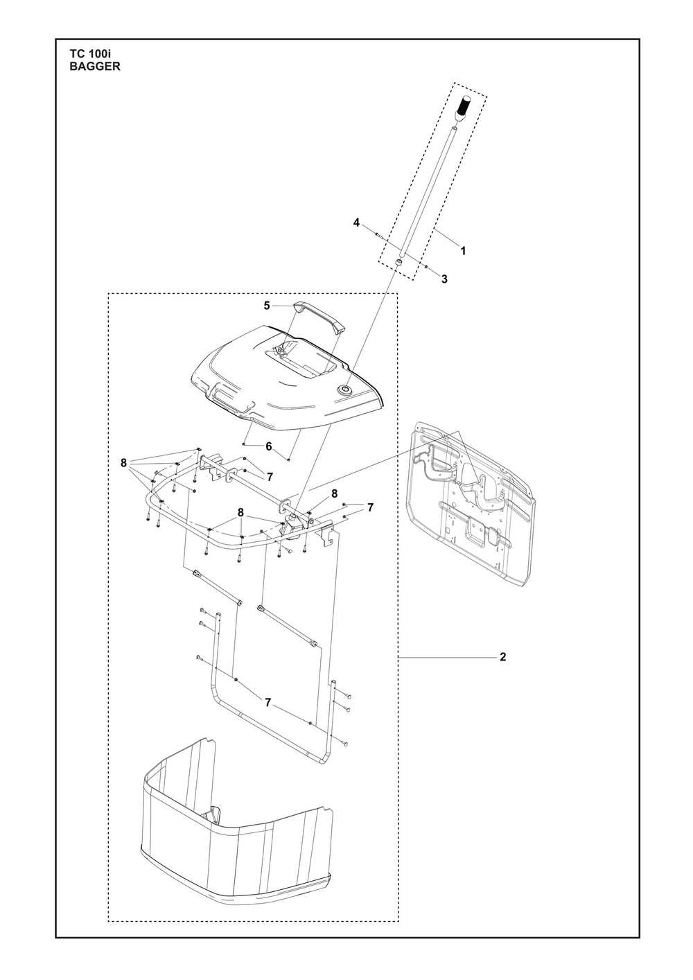 Bagger Diagram and Parts List for TC100I  Husqvarna Lawn Tractor