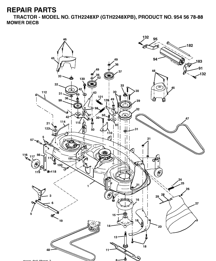 Mower Deck / Cutting Deck Diagram and Parts List for GTH2248XP-GTH2248XPB 2003-05 Husqvarna Lawn Tractor