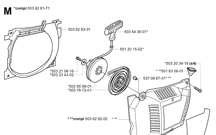 Starter 2 Diagram and Parts List for 365 20020100001-20034400000 Husqvarna Chainsaw