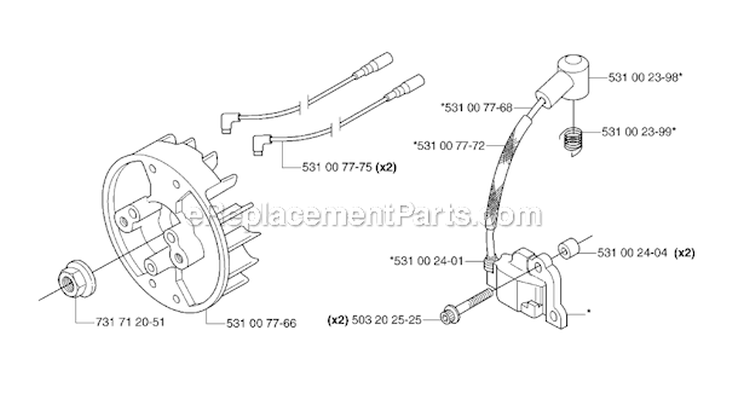Ignition System Diagram and Parts List for 143R 2007-01 Husqvarna Brush Cutter