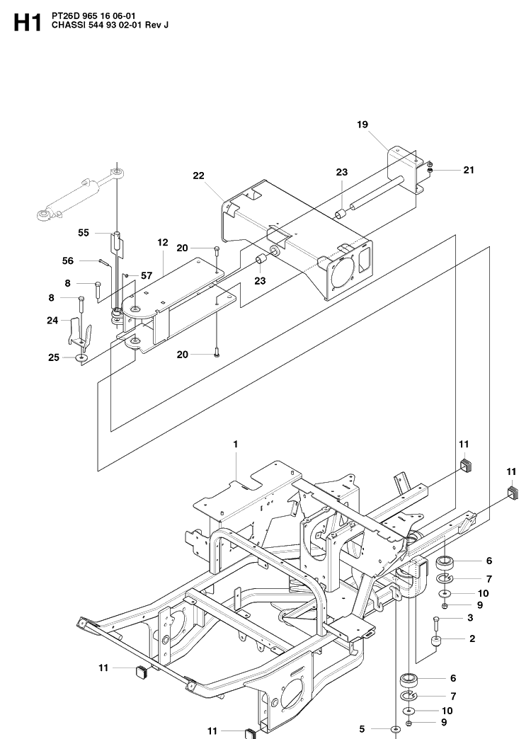 Chassis Lower Diagram and Parts List for PT26D (965160601)(2008-03) Husqvarna Lawn Mower