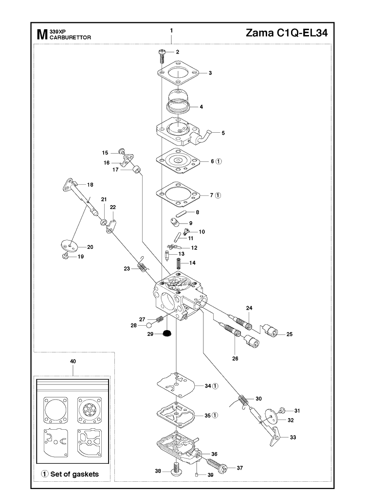 Carburetor Diagram and Parts List for 339XP 20100600001-Current Husqvarna Chainsaw