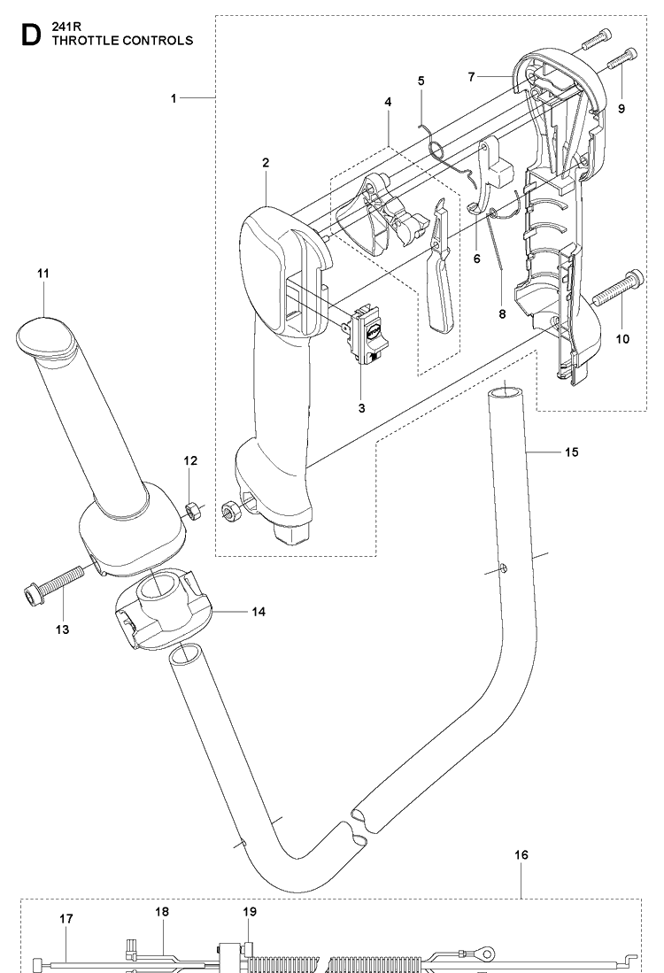 Throttle Controls Diagram and Parts List for 241R 20144900001-Current Husqvarna Brush Cutter