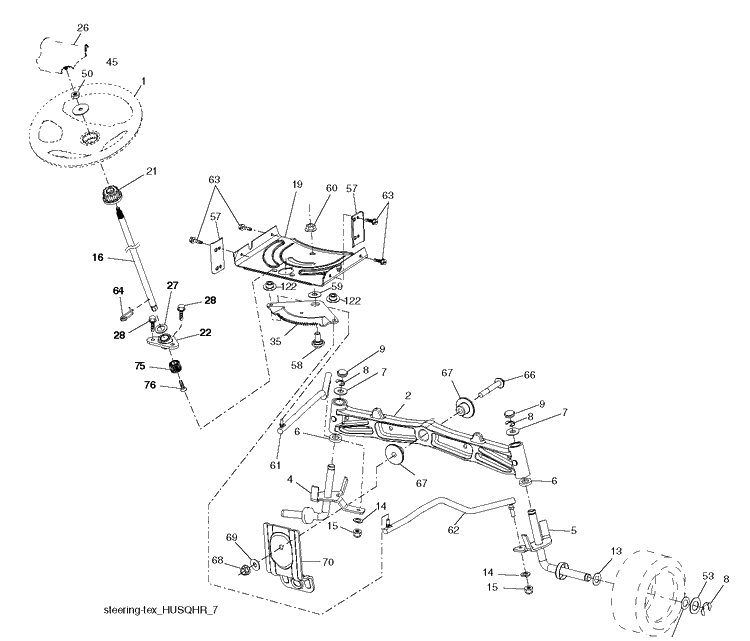 Steering Diagram and Parts List for YTH20V42 (96043029900)(2018-10) Husqvarna Lawn Tractor