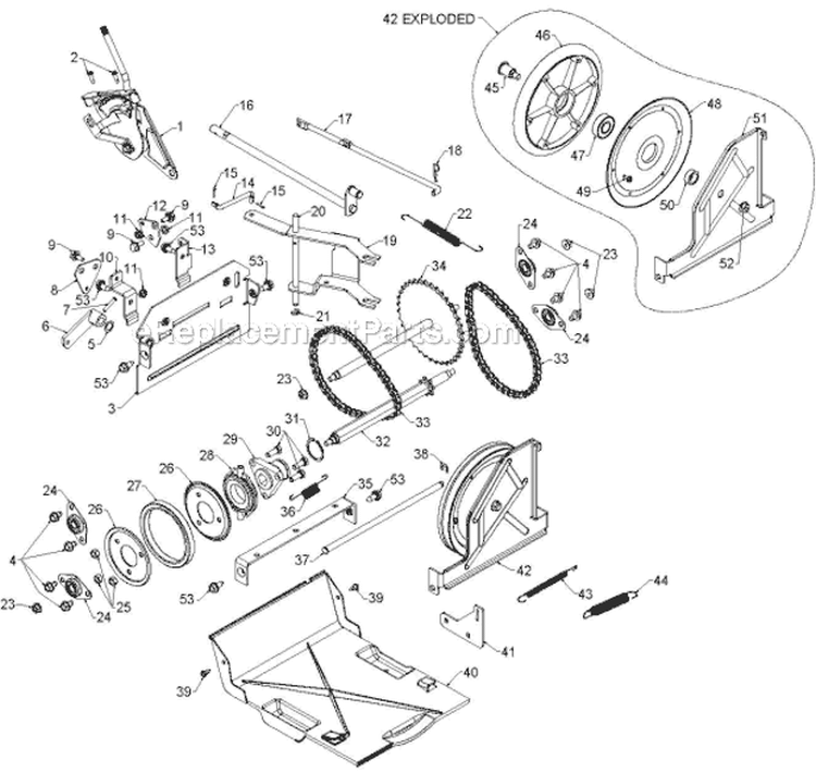 Drive Diagram and Parts List for 14527E 96193007504 - 2012-08 Husqvarna Snow Blower
