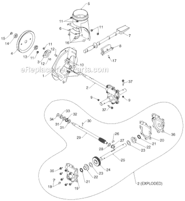 Auger Housing Impeller Diagram and Parts List for 14527E 96193007504 - 2012-08 Husqvarna Snow Blower