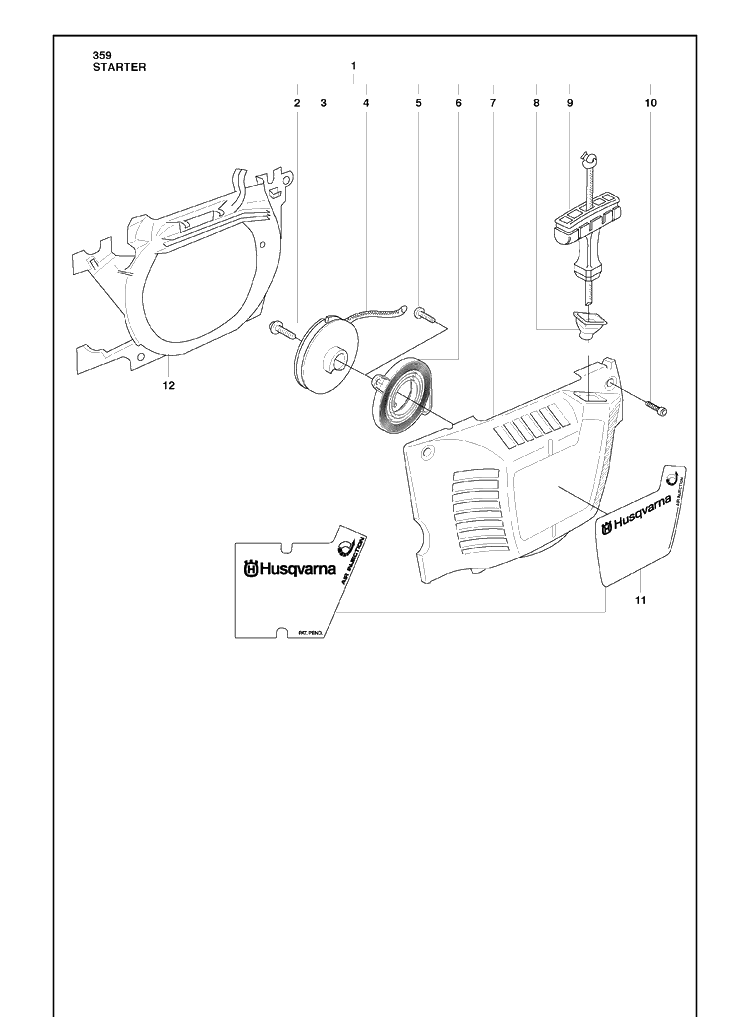 Starter Diagram and Parts List for 359 2010-02 Husqvarna Chainsaw