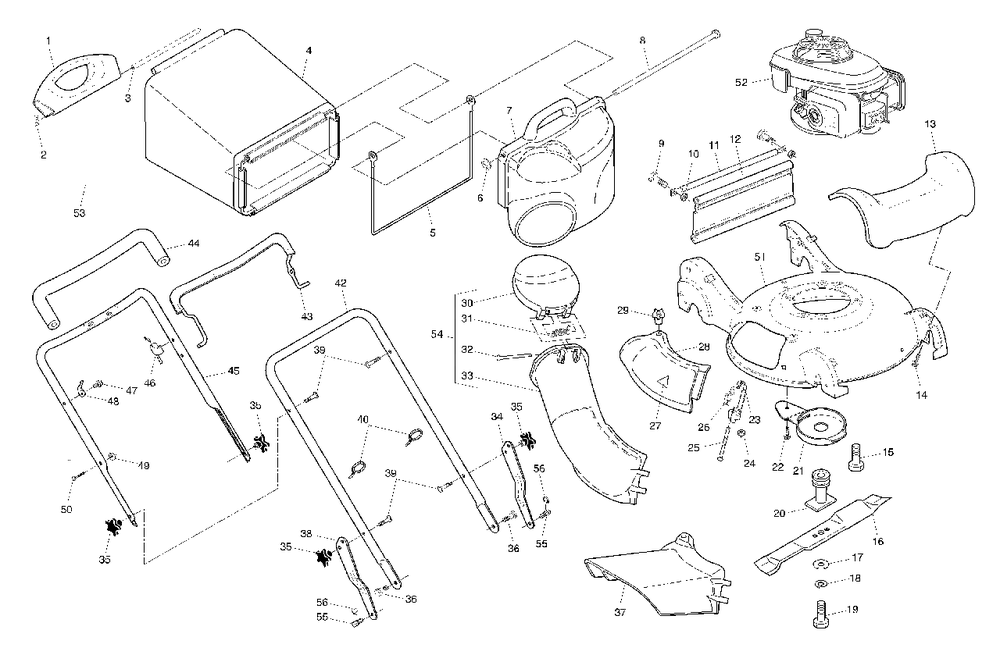 Handle And Bag Assembly Diagram and Parts List for 55R21HV (954223210-D)(2004-01) Husqvarna Lawn Mower