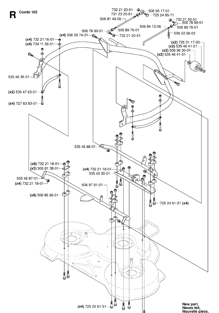 Protection Frame 2 Diagram and Parts List for RIDER16 (953521401)(2006-01) Husqvarna Lawn Mower