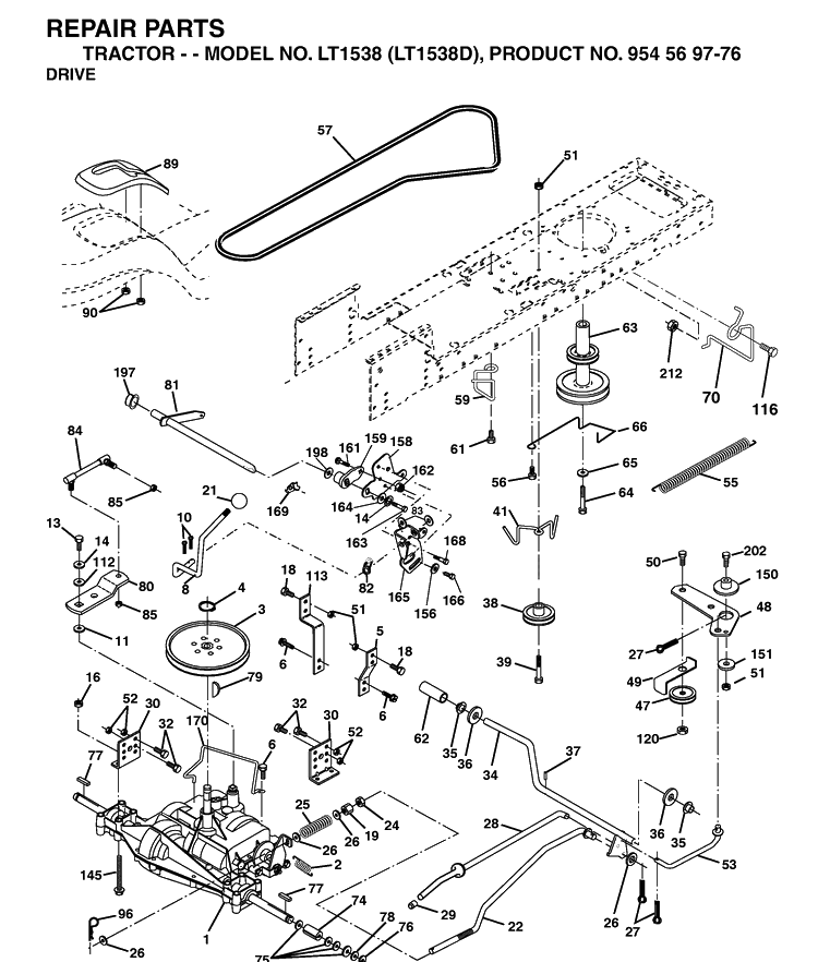 Drive Diagram and Parts List for LT1538-LT1538D 2003-01 Husqvarna Lawn Tractor