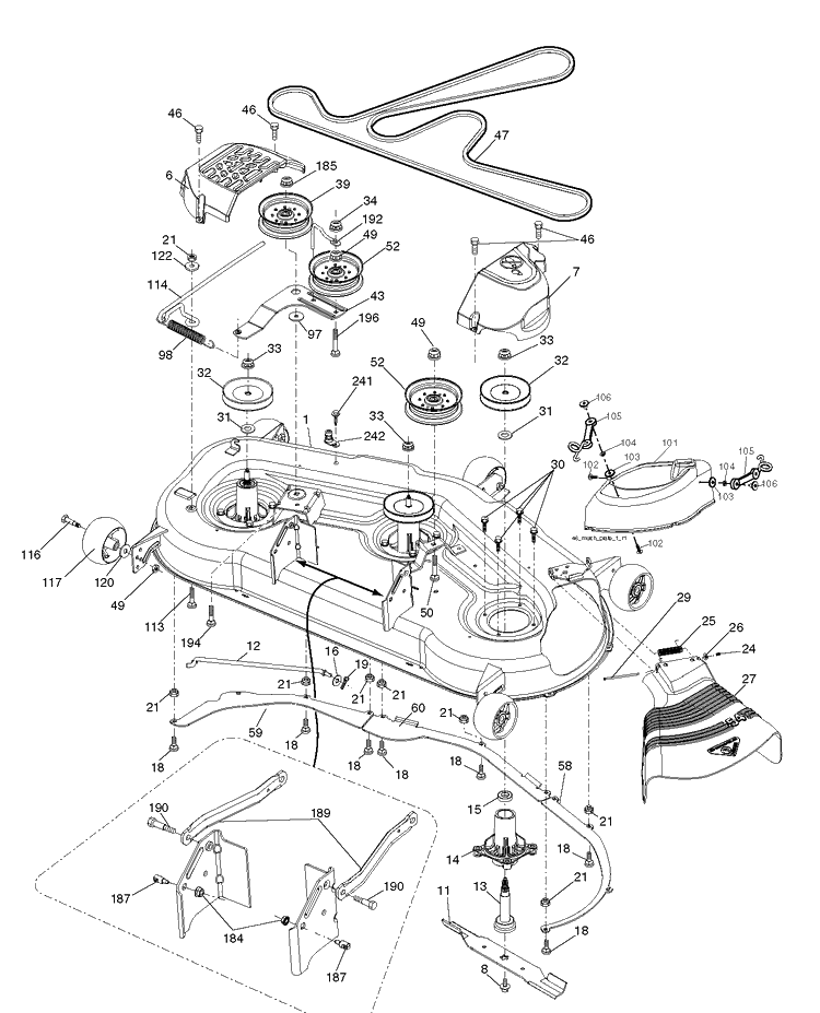 Mower Deck / Cutting Deck Diagram and Parts List for LGT25K54 (96048001200)(2010-12) Husqvarna Lawn Tractor