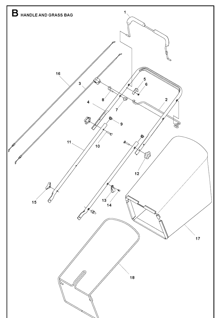 Handle And Controls Diagram and Parts List for L221A 96799300100 Husqvarna Lawn Mower