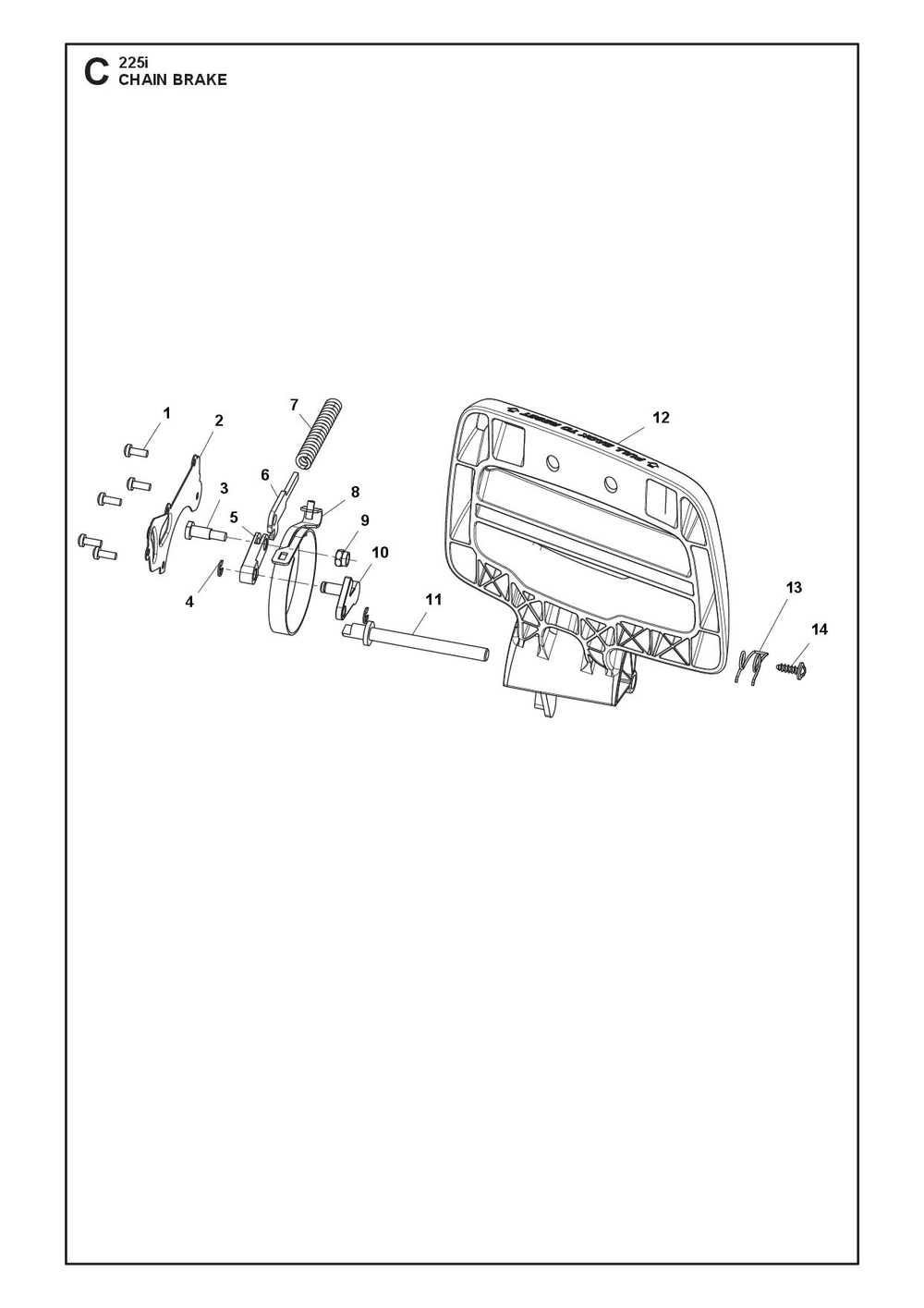 Chain Brake Diagram and Parts List for 225I  Husqvarna Chainsaw