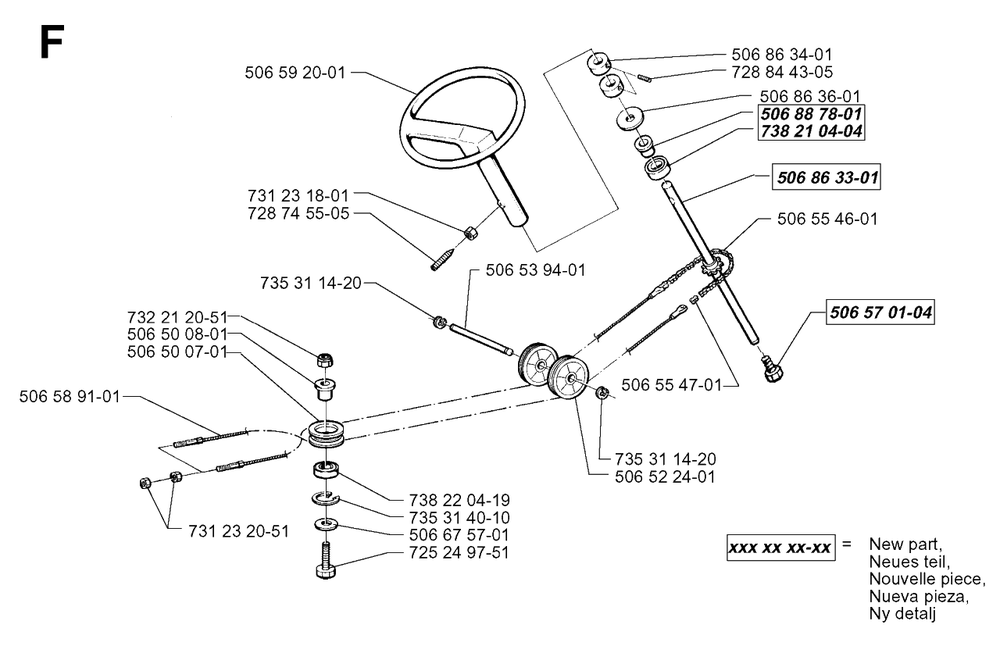 Steering Diagram and Parts List for R850 1998-03 Husqvarna Lawn Tractor