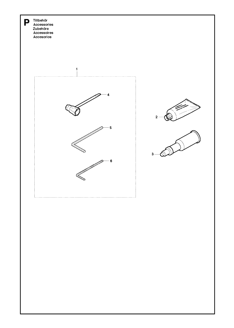 Accessories Diagram and Parts List for 268 20182200001 & Above Husqvarna Chainsaw