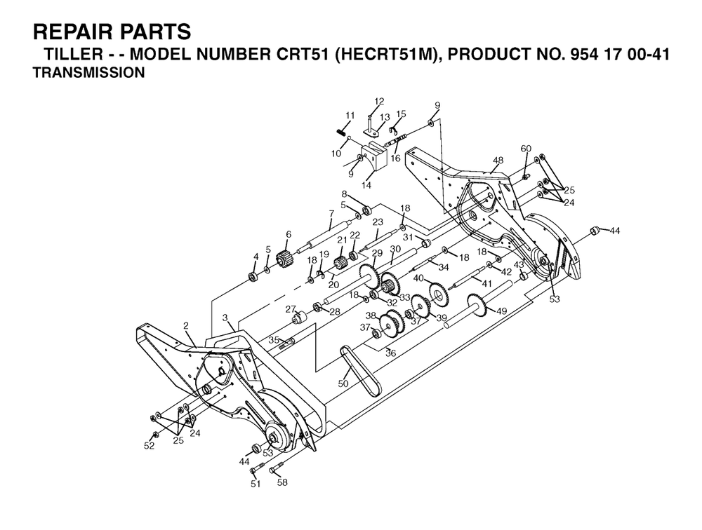 Transmission Diagram and Parts List for CRT51 (954170041-M)(2003-09) Husqvarna Tiller