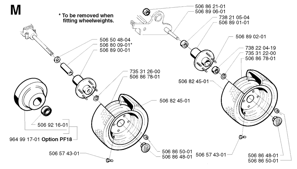 Wheels And Tires Diagram and Parts List for PF21 2002-05 Husqvarna Lawn Tractor