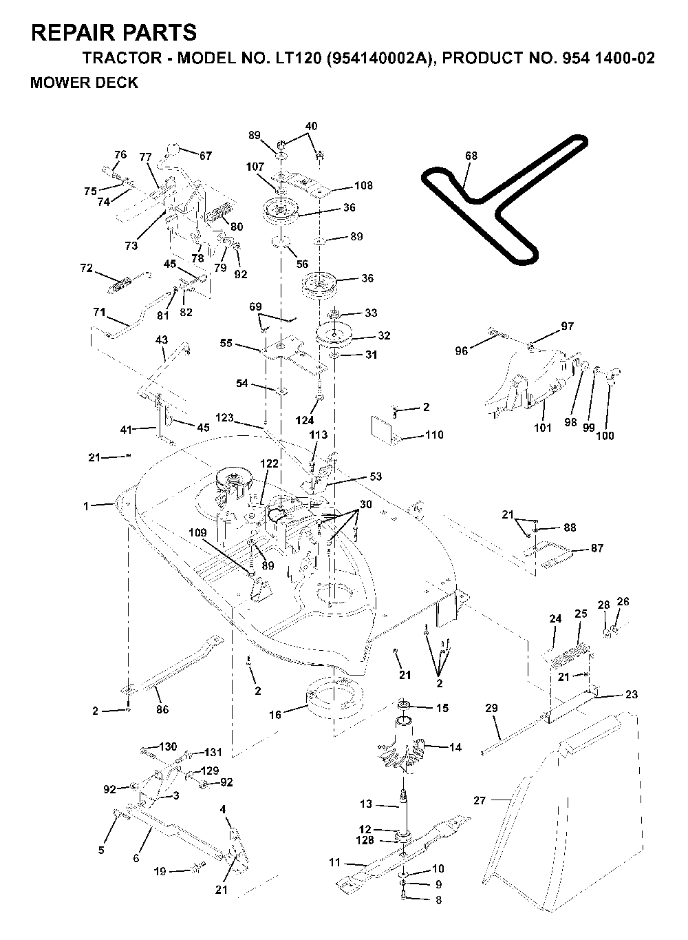 Mower Deck / Cutting Deck Diagram and Parts List for LT120 (954140002A)(1997-01) Husqvarna Lawn Tractor