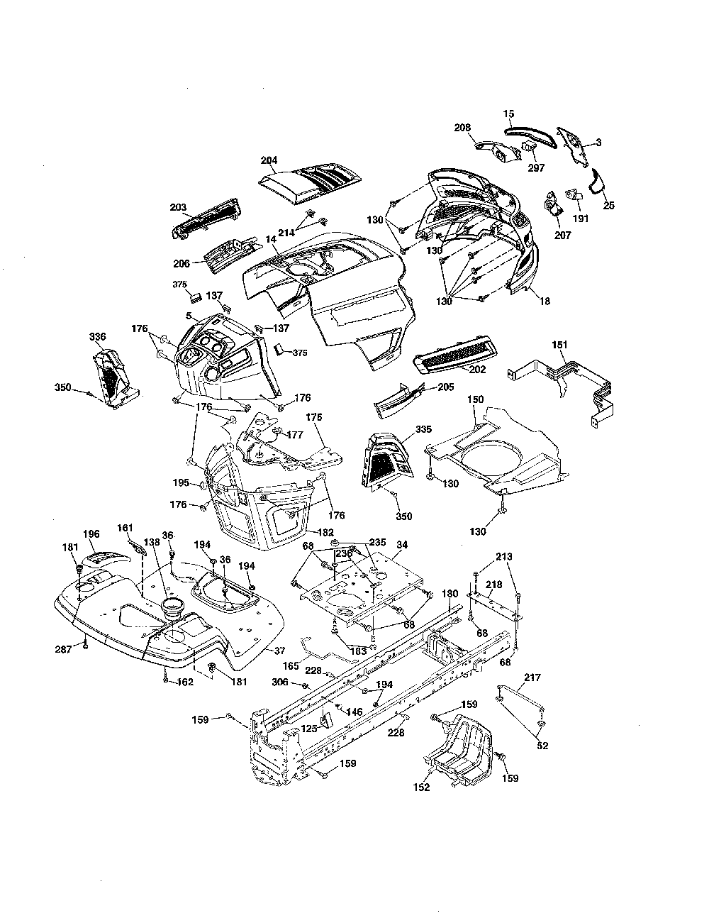 Chassis Diagram and Parts List for YT42CS-96043022200  Husqvarna Lawn Tractor