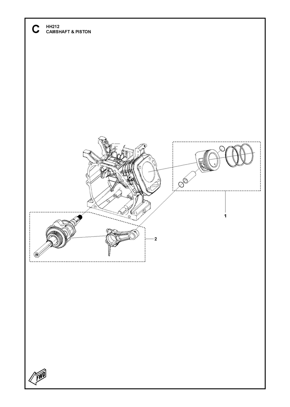 Crankshaft And Piston Diagram and Parts List for HH212 596210001-596210002 Husqvarna Engine