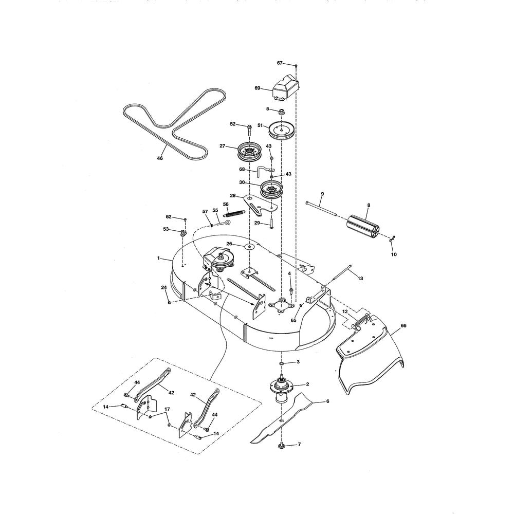 Mower Deck Diagram and Parts List for YT42DXLS-96043020400  Husqvarna Lawn Tractor