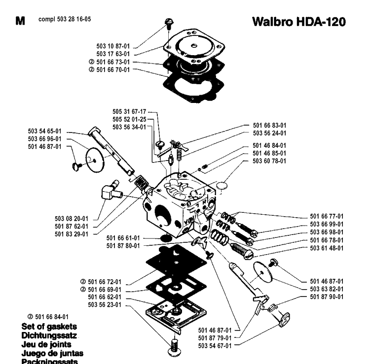 Carburetor Details Diagram and Parts List for 262XP 19924400001-19942300000 Husqvarna Chainsaw