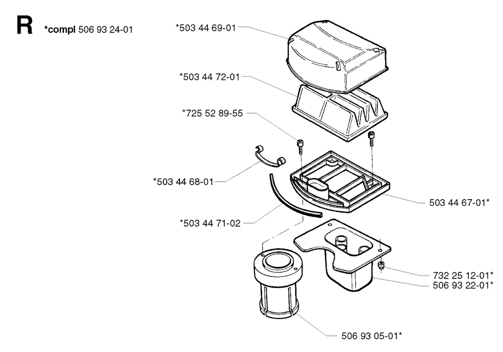 Air Filter Diagram and Parts List for PF21 2002-05 Husqvarna Lawn Tractor