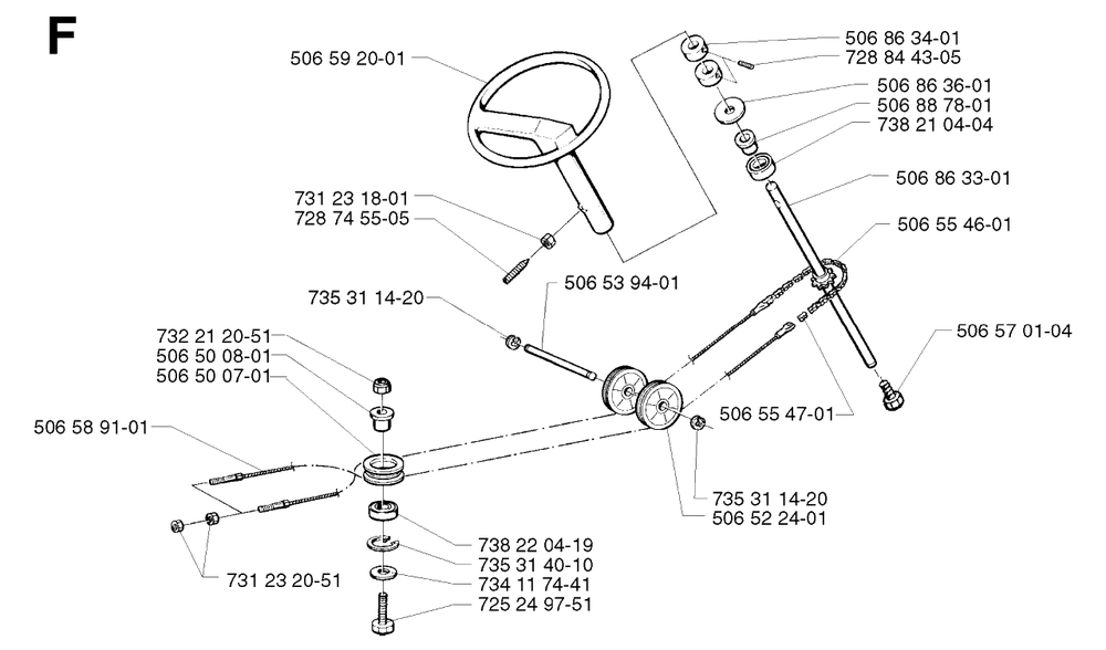 Steering Diagram and Parts List for R11 2002-02 Husqvarna Lawn Tractor