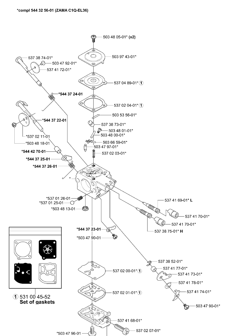 Carburetor Parts Diagram and Parts List for 335RJX 2006-05 Husqvarna Trimmer