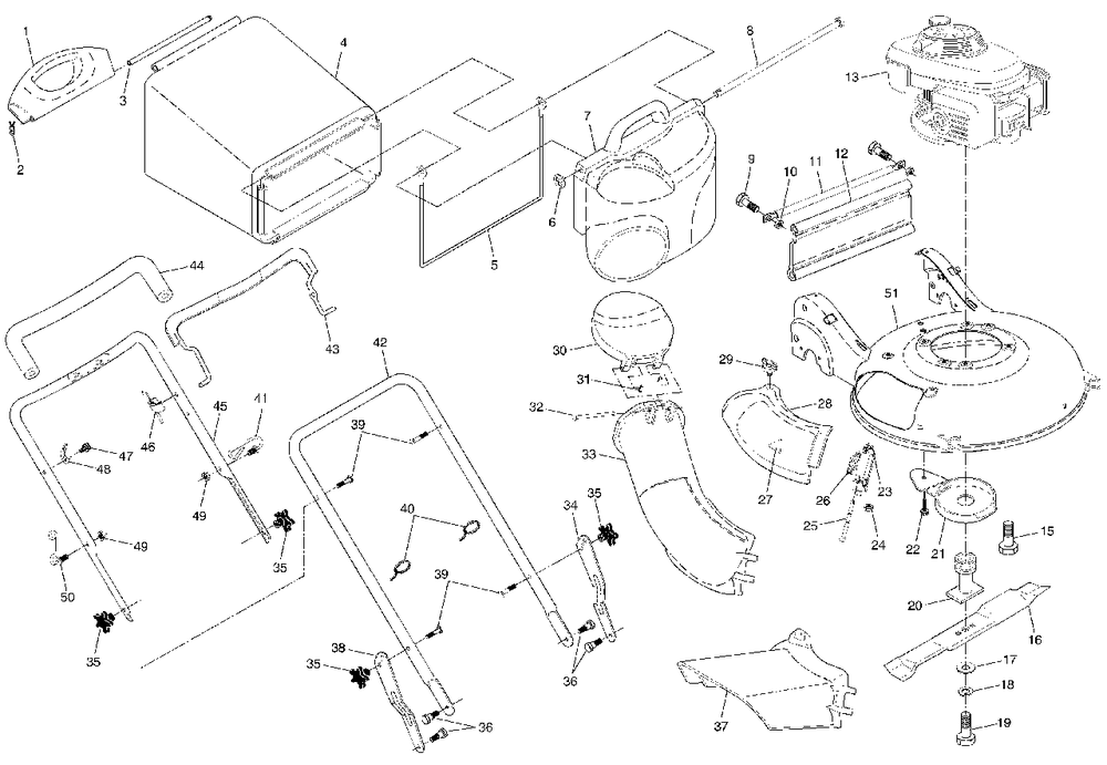 Handle And Grassbag Assembly Diagram and Parts List for 55C21HV (954223890-A)(2003-12) Husqvarna Lawn Mower