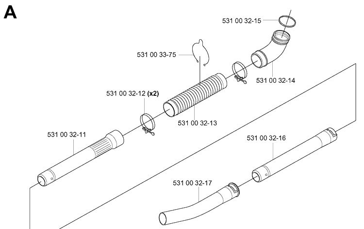Tube 2 Diagram and Parts List for 155BT 20053300001-Current Husqvarna Leaf Blower / Vacuum