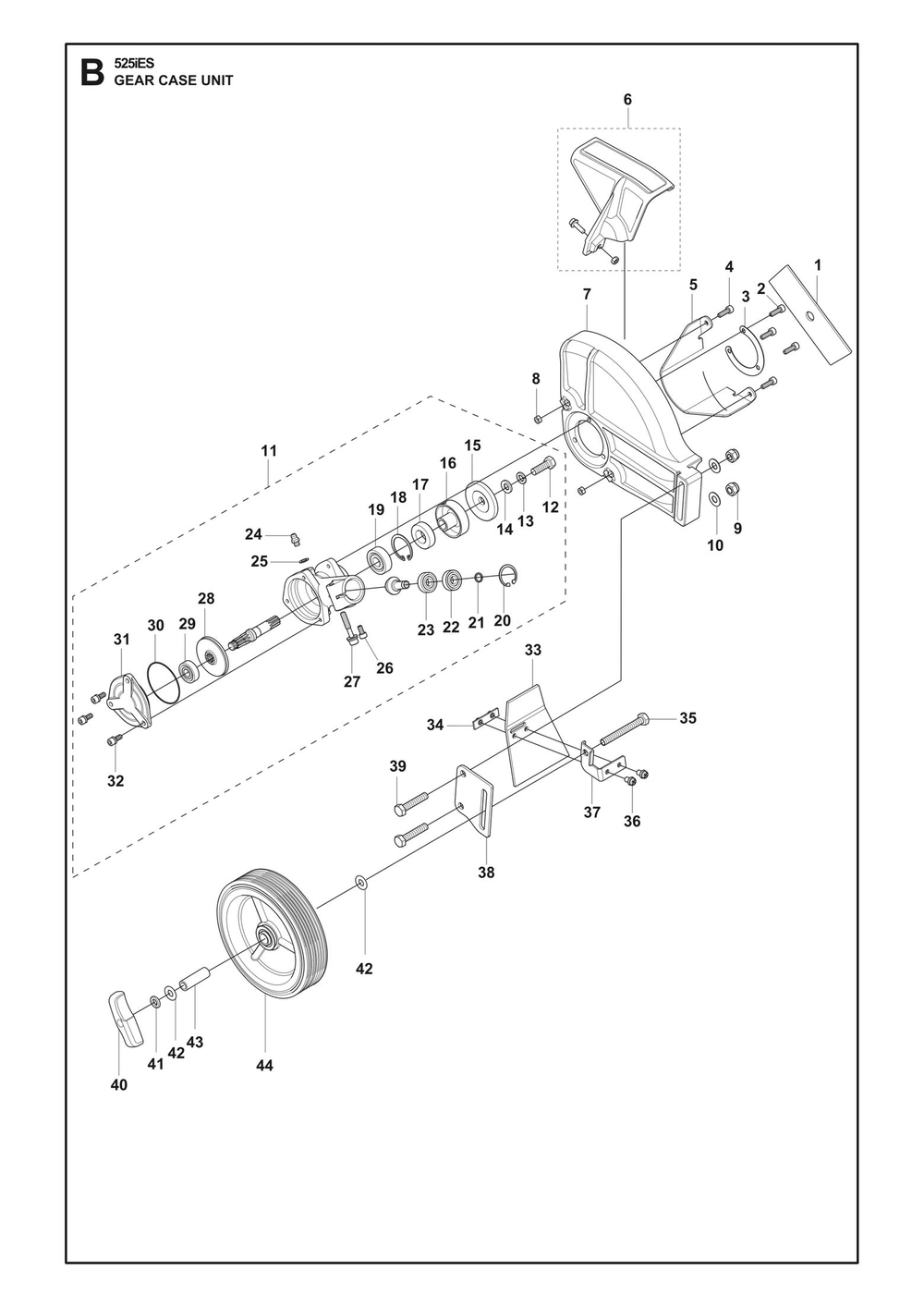 Drive Unit Diagram and Parts List for 525IES  Husqvarna Trimmer