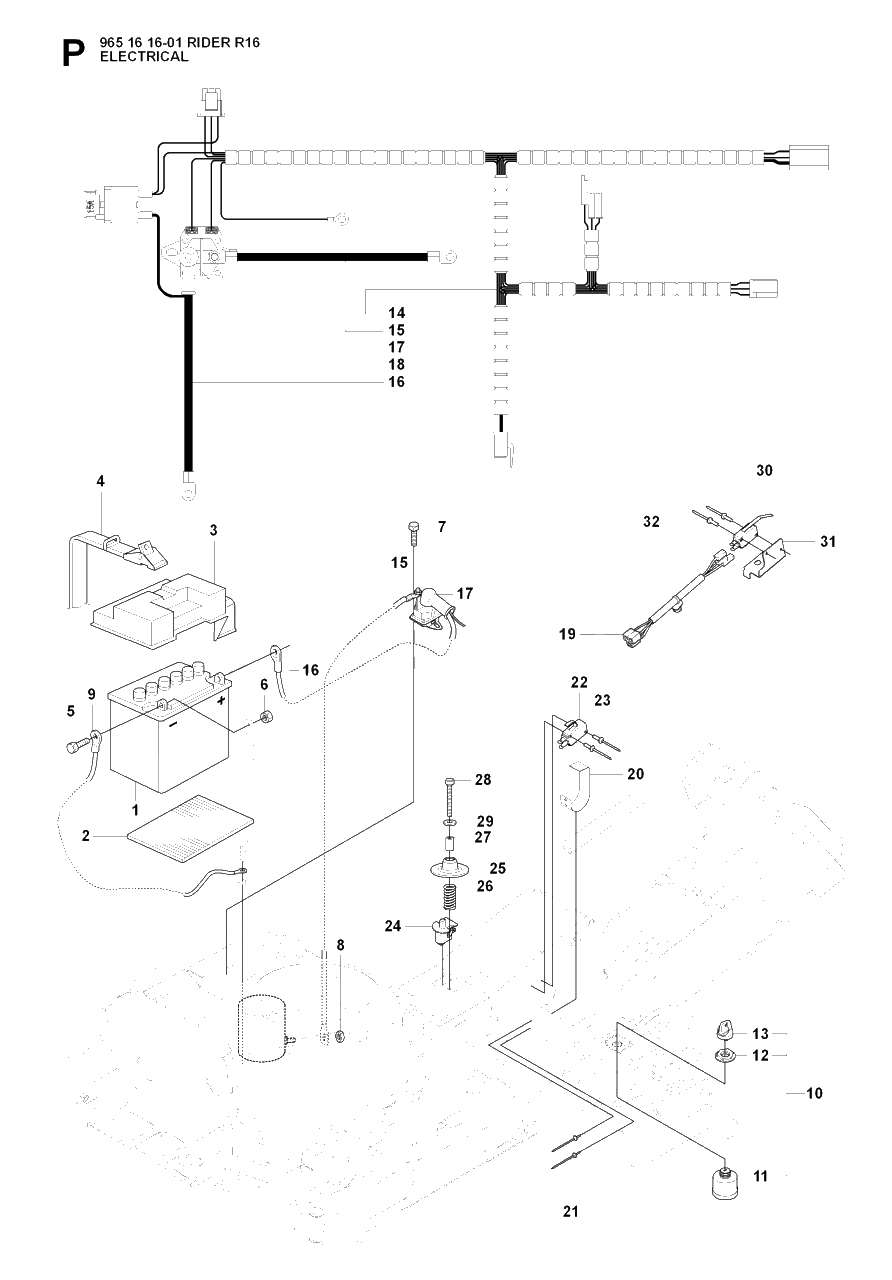 Electrical Diagram and Parts List for R16 (965161601)(2007-06) Husqvarna Lawn Tractor