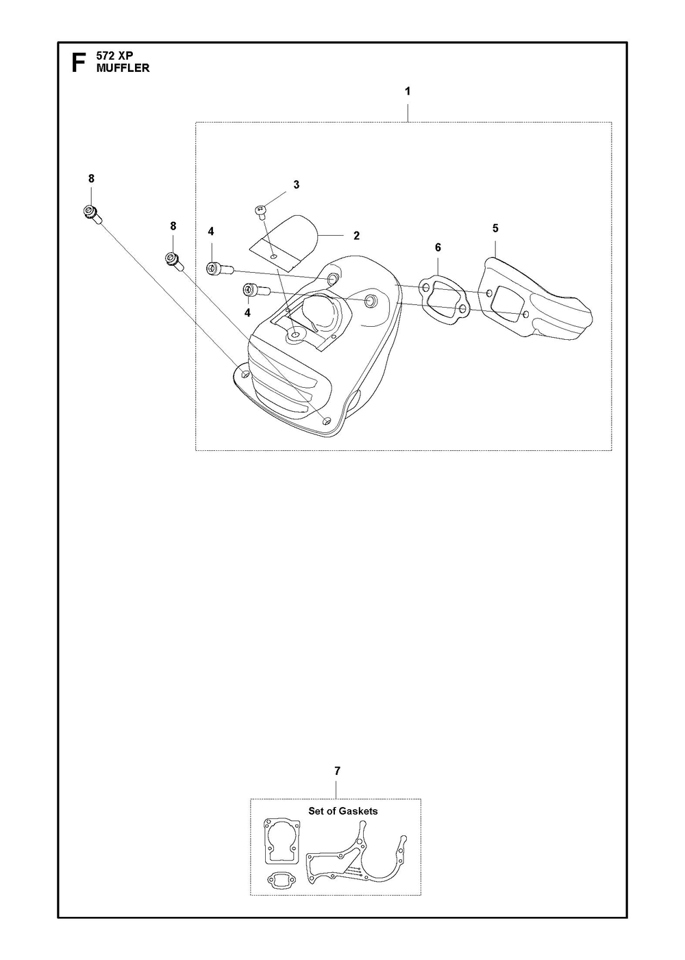 Muffler Diagram and Parts List for 572XP-572XPG 572 XP W-572 XP GW Husqvarna Chainsaw