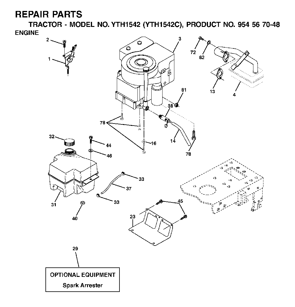 Engine Diagram and Parts List for YTH1542C (954567048)(2001-04) Husqvarna Lawn Tractor