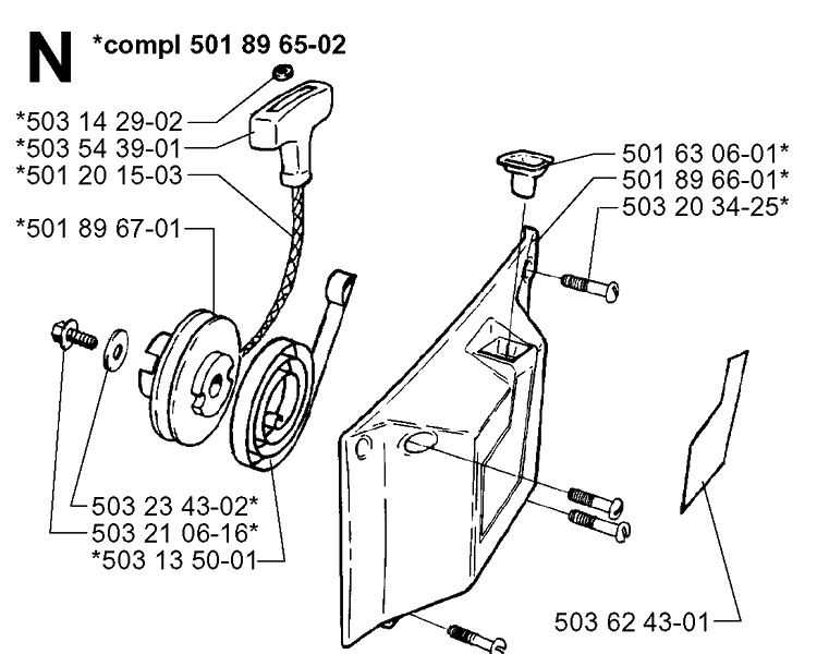Starter Diagram and Parts List for 3120 19960100001-19980900000 Husqvarna Chainsaw