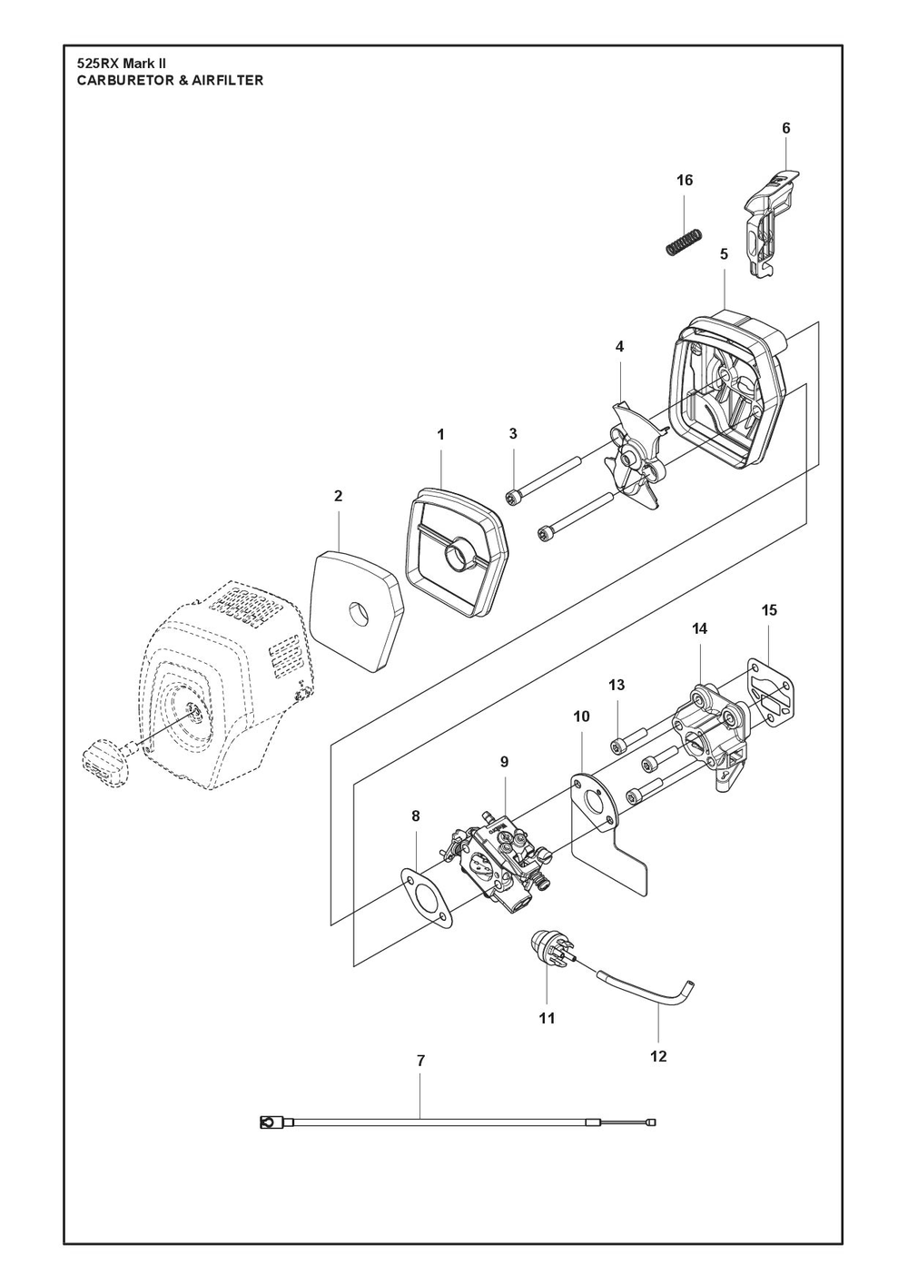 Carburetor And Air Filter Diagram and Parts List for 525RXMARKII  Husqvarna Brush Cutter