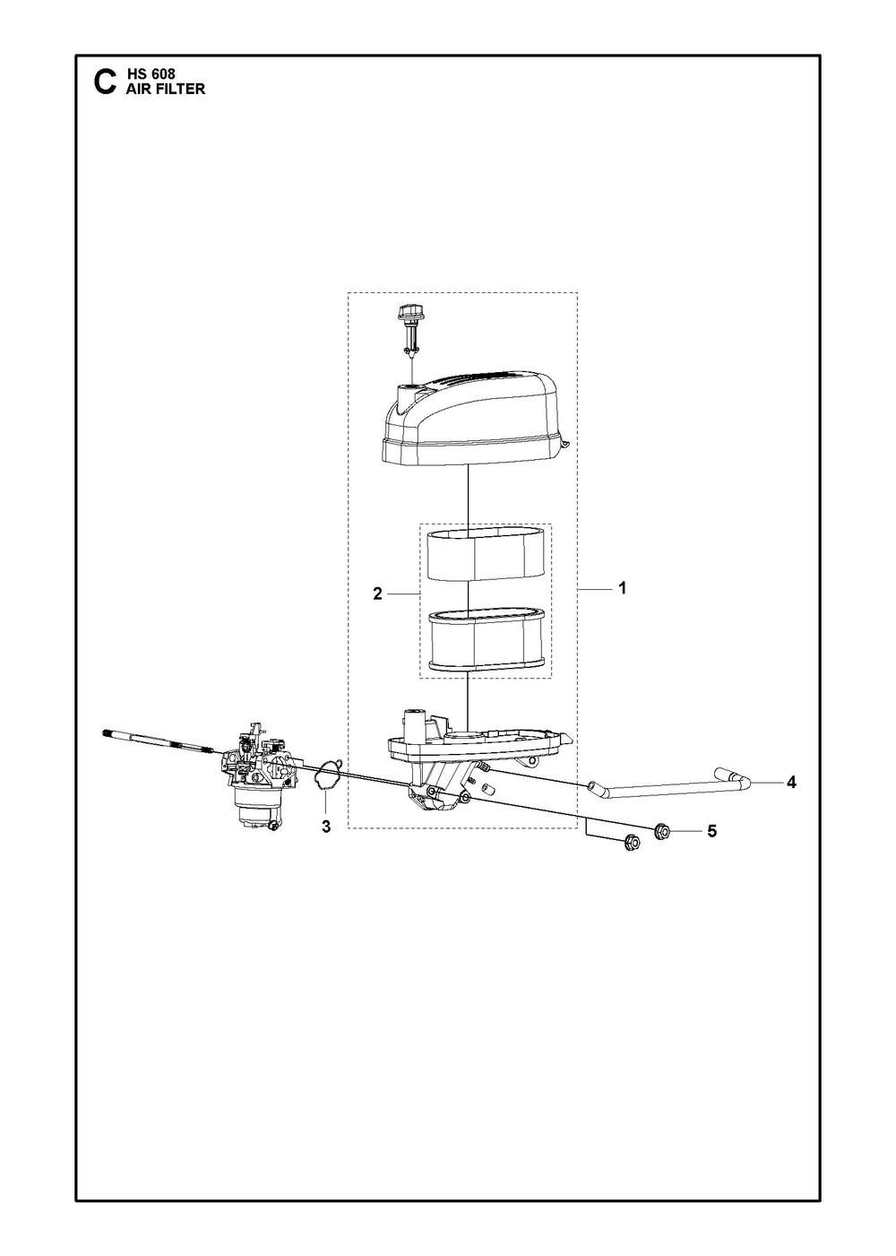 Air Filter Diagram and Parts List for HS608  Husqvarna Engine
