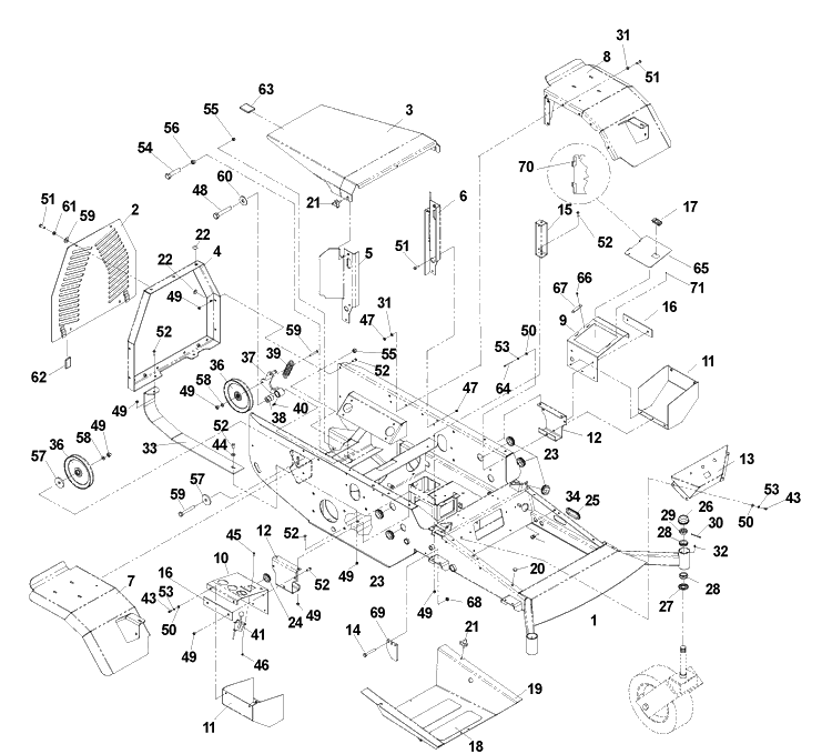 Main Frame Assembly Diagram and Parts List for BZ6127 (BAM)(2005-01) Husqvarna Lawn Mower