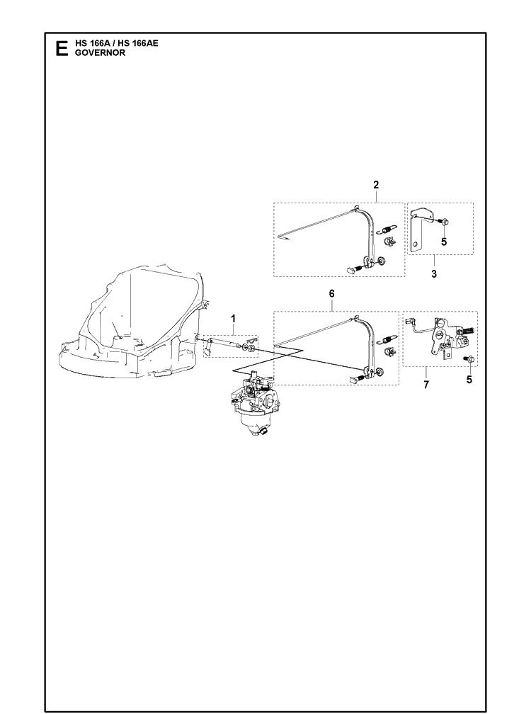 Governor Diagram and Parts List for HS166AE (531451001)(599912501) Husqvarna Engine