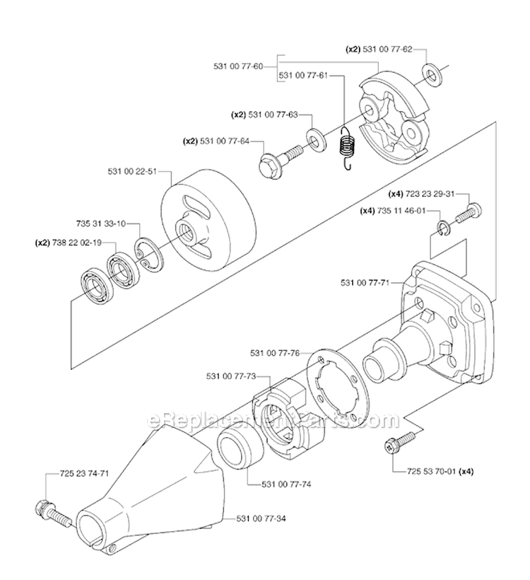 Crankcase  Clutchdrum Diagram and Parts List for 153R 2007-01 Husqvarna Brush Cutter