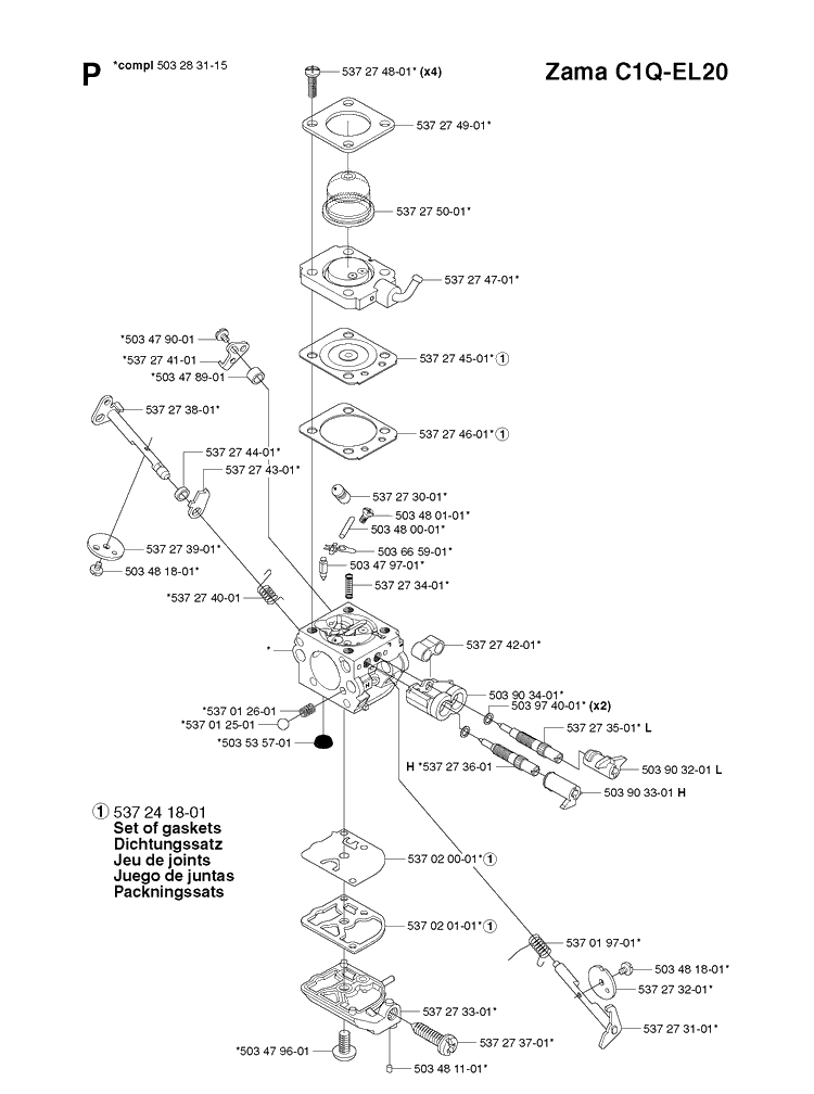 Carburetor Details Diagram and Parts List for 336 20040100001-20051000000 Husqvarna Chainsaw