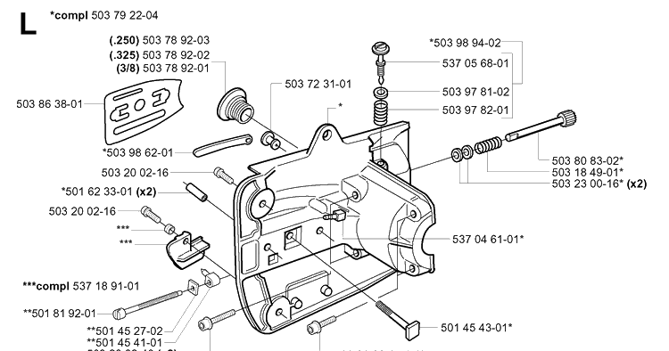 Crankcase Diagram and Parts List for 339XP 20040100001-20051000000 Husqvarna Chainsaw