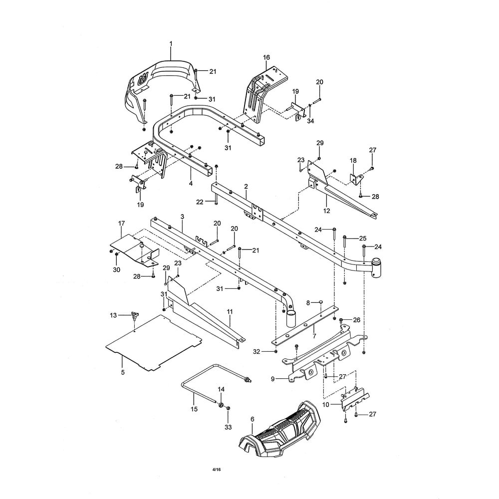 Frame Diagram and Parts List for 967324101-00  Husqvarna Lawn Tractor
