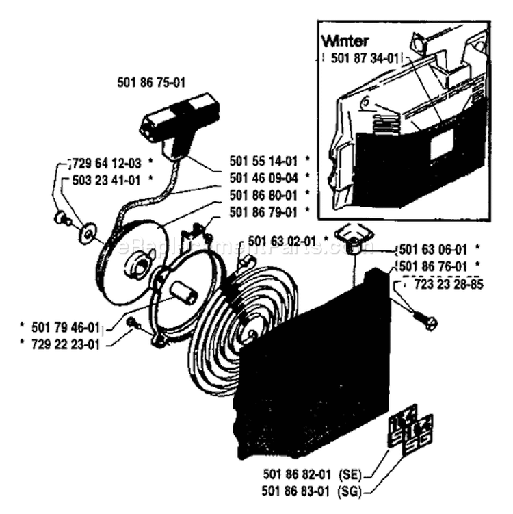 Page K Diagram and Parts List for 154 1984-10 Husqvarna Chainsaw